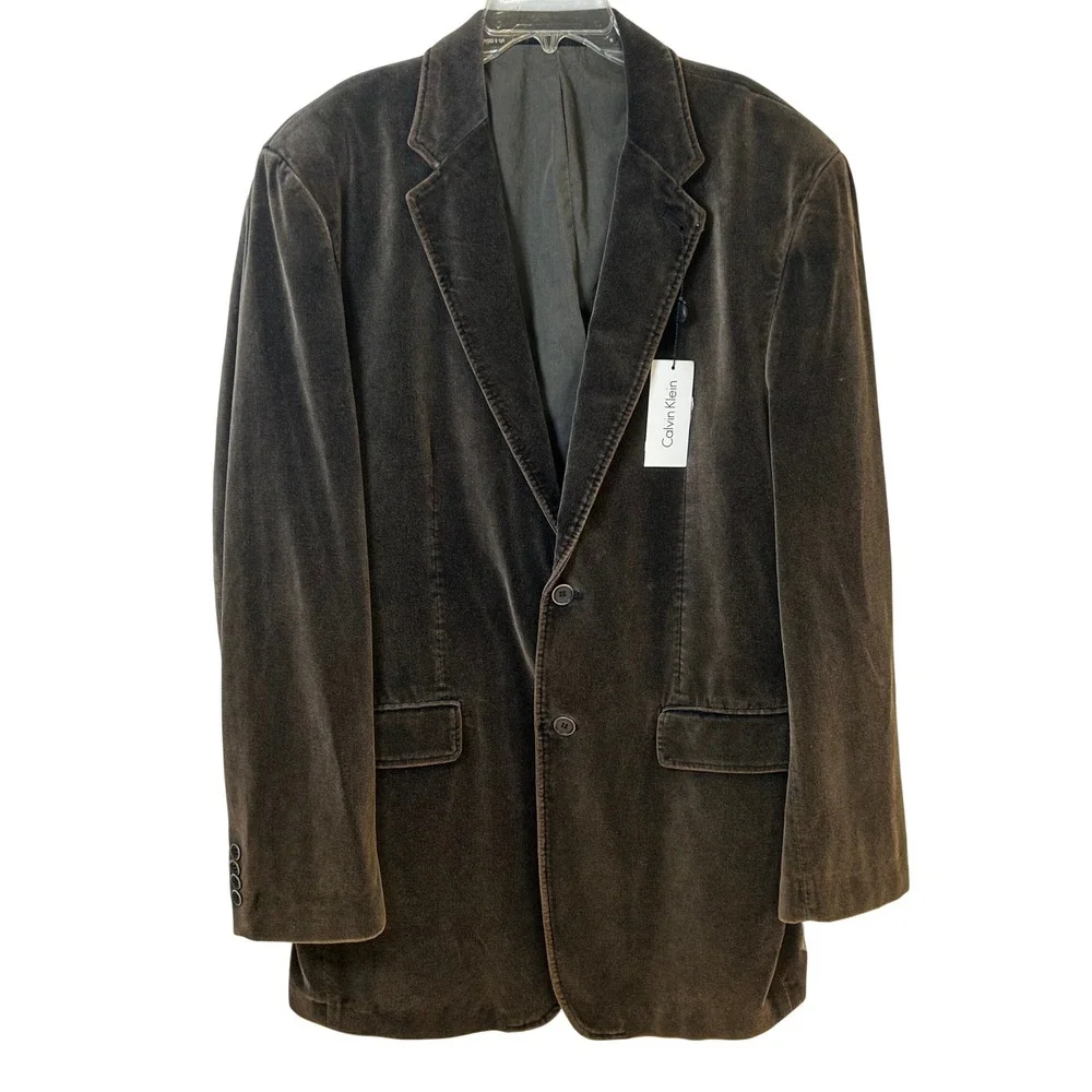 Calvin Klein Mens 44L Brown Velvet Blazer Sport Coat Cotton 2 Button Jacket NWT